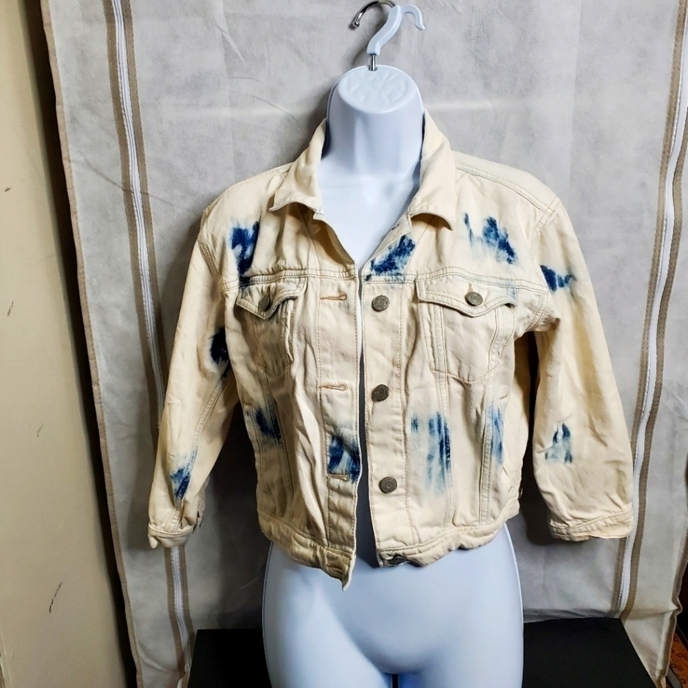 Gap Teen Denim Jacket Size Large Stone Wash Trucker Jean Casual White Blue